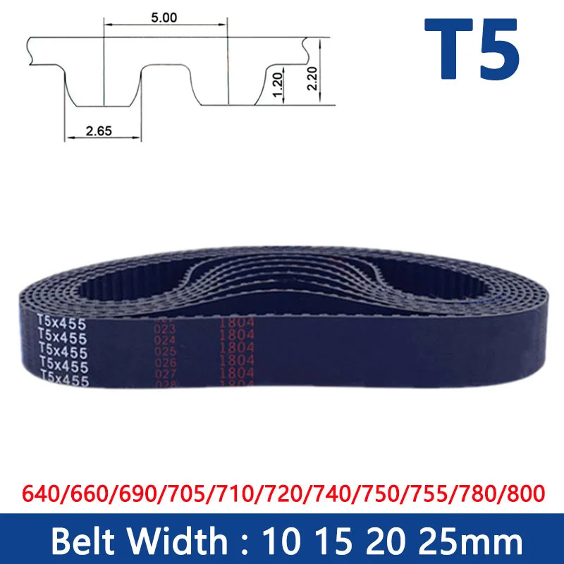 

1pc T5 Timing Belt Width 10/15/20/25mm Rubber Closed Synchronous Drive Belt Length 640/660/690/705/710/720/740/750/755/780/800mm