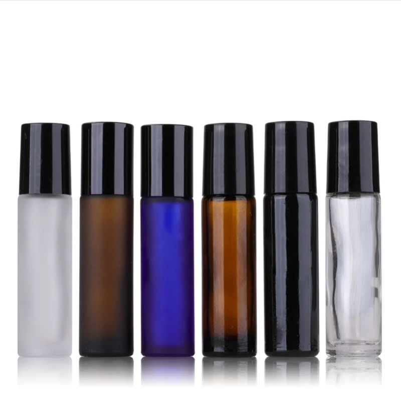 

10pcs Portable Travel Essential Oil Perfume Bottles Roll Refillable Frosted Colorful Roller Ball 5ml Thick Glass Vial