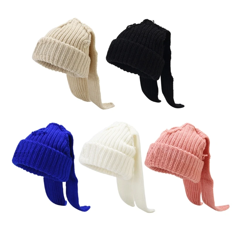 

Thicken Beanie Long Ear Hat Crochet Knitted Hat Cute Bunny Ear Hats for Women Winter Skiing Cycling Driving Warm Hats