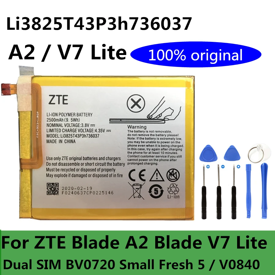 new original 2500mah li3825t43p3h736037 for zte bv0720 blade a2 blade v7 lite dual sim phone battery high quality free global shipping