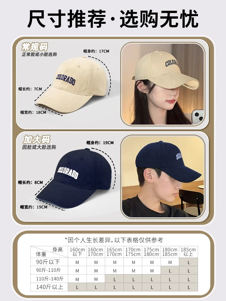 Baseball Cap Women 2024 New Spring/Summer Hat Make Your Face Look Smaller Brim Men's Big Head Circumference Sun Protectio...