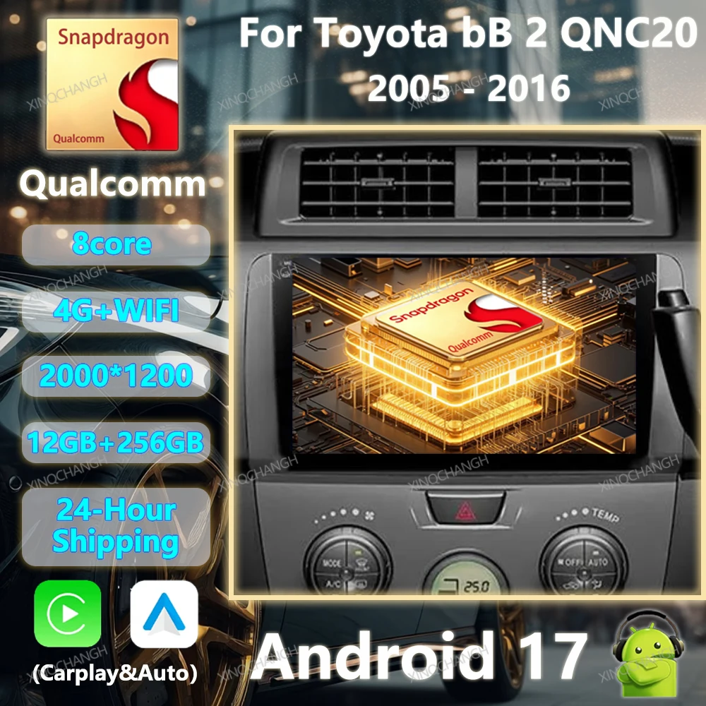 Фото Автомагнитола Android 17 с Carplay и Auto для Toyota BB 2 QNC20 2005-2016, QLED 2DIN, навигация, мультимедиа, видеоплеер, 4G WIFI №1