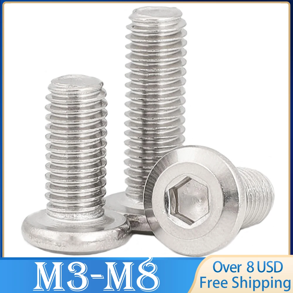 

5/30pcs M3 M4 M5 M6 M8 304 Stainless Steel Large Flat Hex Hexagon Socket Head Allen Furniture Rivet Screw Connector Joint Bolt