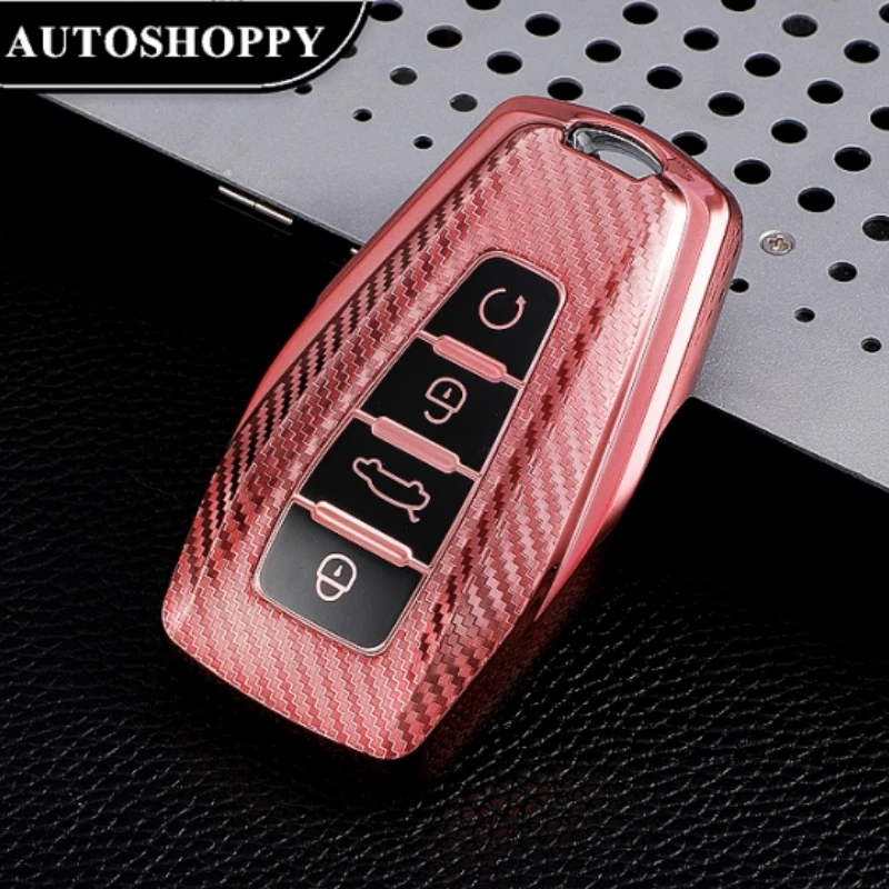 

TPU Carbon Fiber Car Smart Key Cover Case Bag Shell Fob Holder Keychain for Geely Coolray Emgrand X7 EX7 2019-2020