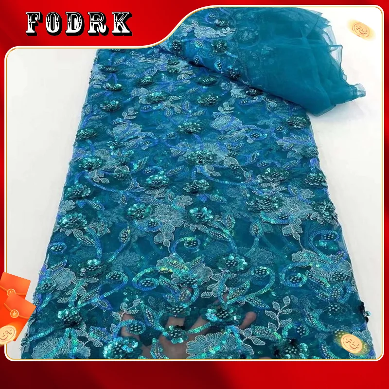 

Hing-End Luxury French Embroidery Bead Tube Lace Fabric African Nigerian With Sequins Fabric For Wedding Dress