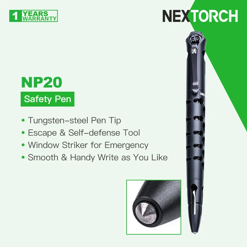 Фото Тактическая/безопасная ручка Nextorch NP20 с наконечником из вольфрамовой стали, полая ручка для киля, стержень для пневматического давления, для письма, самообороны №1