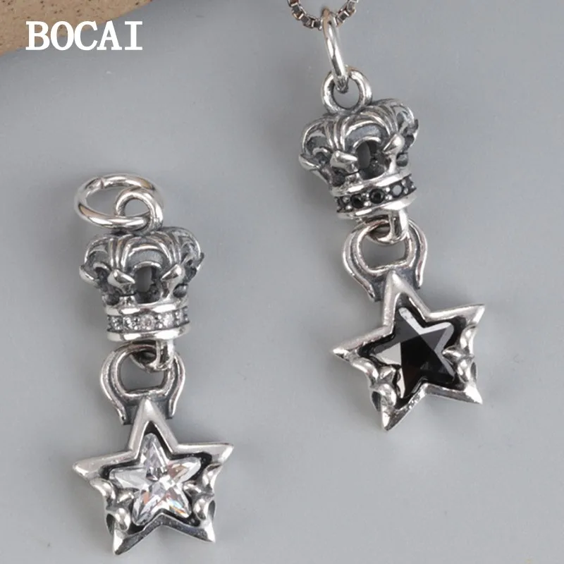 Новый Ретро модный простой нишевой женский кулон BOCAI в виде короны с пентаграммой из стерлингового серебра S925,