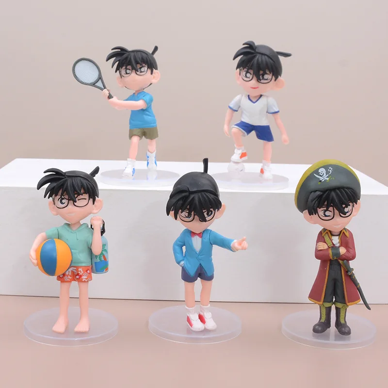 

5 Pcs/set Cartoon Anime Detective Conan PVC Model Student Playing Sports Edogawa Konan Desk Decor Plate Action Figure Toys Gifts