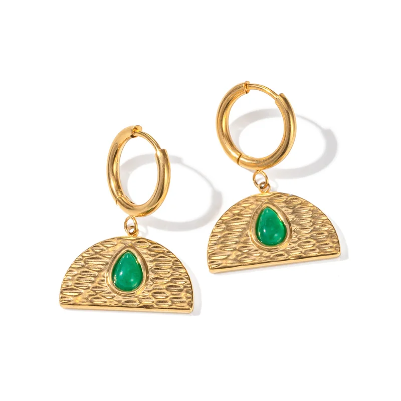 

Minar Luxury Green Natural Stone Sector Hoop Earrings for Women 18K Gold PVD Plated Titanium Steel Non Tarnish Huggie Earring
