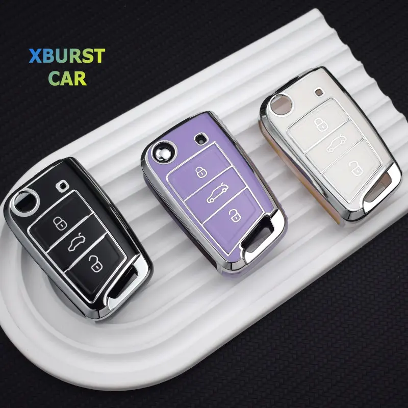 Мягкий ТПУ чехол для автомобильных ключей VW Polo, Skoda Octavia A7, Kodiaq, Seat Ateca, Leon, Golf 7, MK7, VII, Tiguan