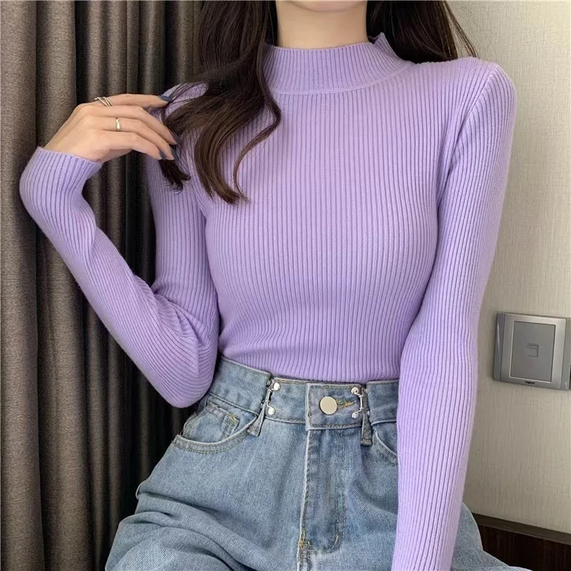 

2023Hot sale Women Autumn Winter Turtleneck Sweater Vintage Solid Basic Knitted Tops Casual Slim Pullover Korean Fashion Simple