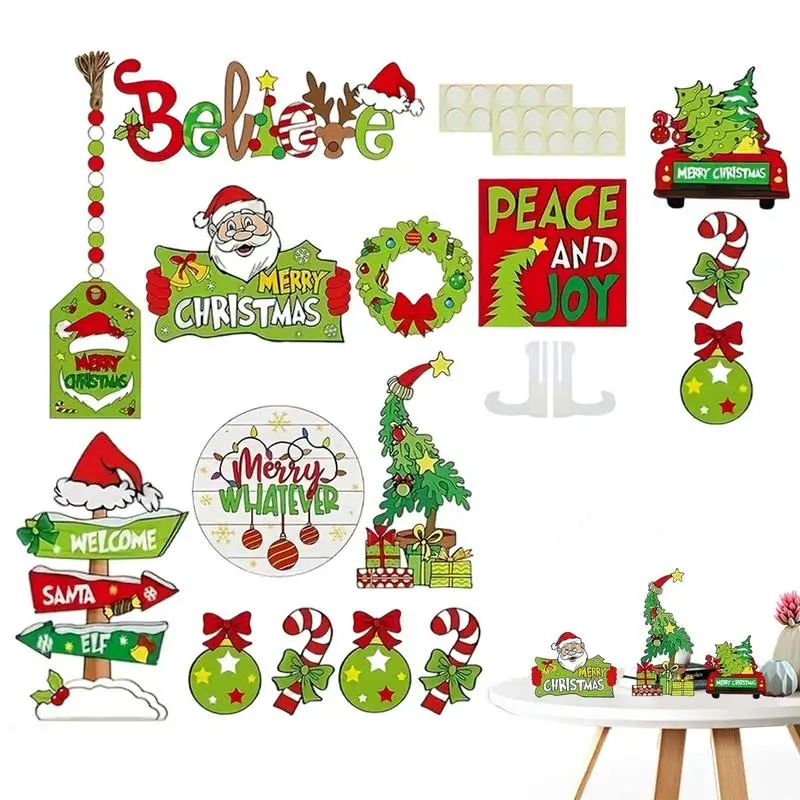 Рождественский многоуровневый декор подносов Санта-Клаус деревянные вывески