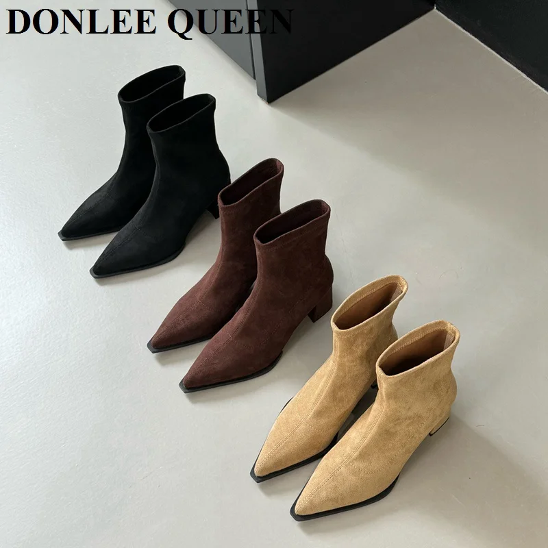 Женские ботинки из микрофибры на толстом каблуке