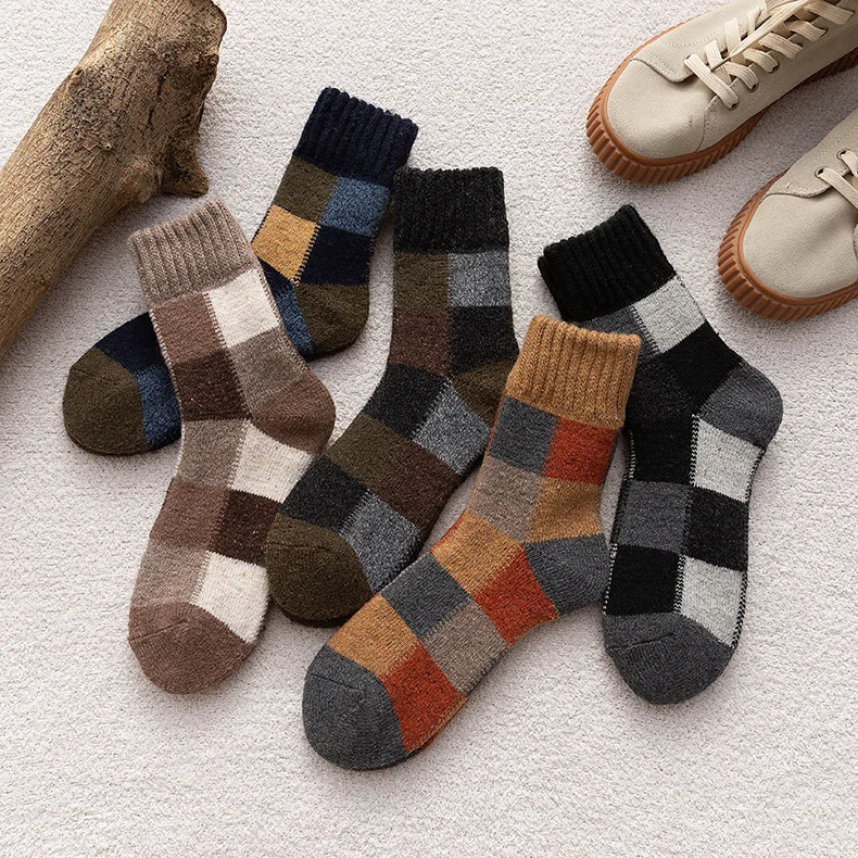 Autumn and winter cold resistant men's wool terry socks Classic small square thickened warm men's socks