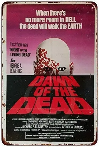 

vintage Kexle Tin Sign Dawn of The Dead Movie Poster Reproduction Metal Sign 8 x 12 room decoration men outdoor decor