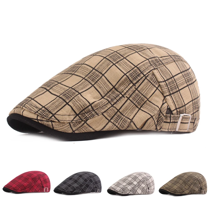 2022 New Summer Hat Men Adjustable Plaid Thin Beret Cap Outdoor Breathable Hats For Women British Peaky Blinders Hat Golf Caps