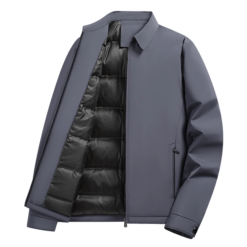 Зимняя деловая куртка с воротником-стойкой 90% белый утиный пух ветрозащитная