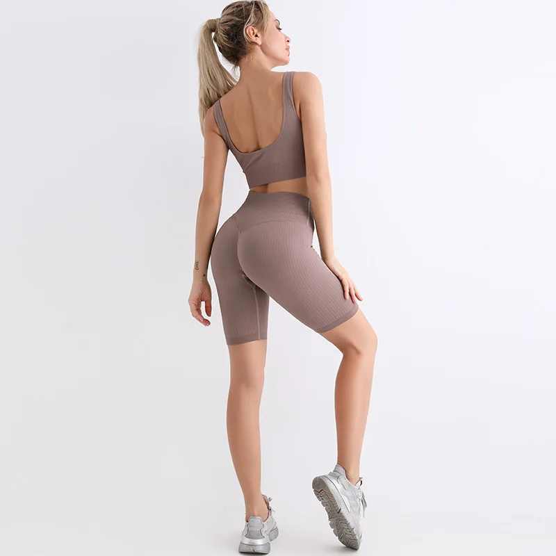 

Yoga Sets Seamless High Waist Exercise Shorts Women's Workout Yoga Running Compression Soft Stretch Running Dance Short Pants
