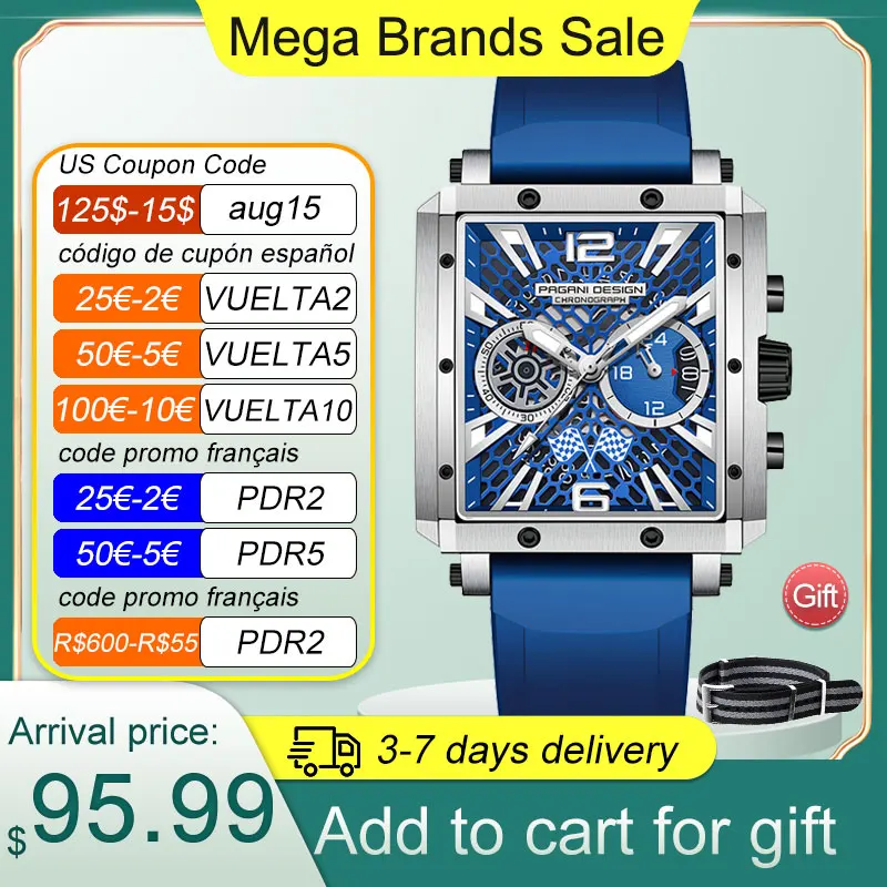 PAGANI Дизайн водонепроницаемые кварцевые часы Автоматические спортивные Мужские