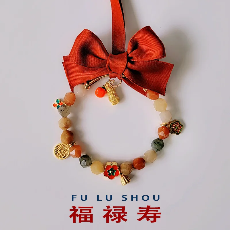 

Natural Crystal Bow Car Rearview Mirror Pendant Car Safety Lucky Cat Car Hanging Ornament Cute Accessories for Car