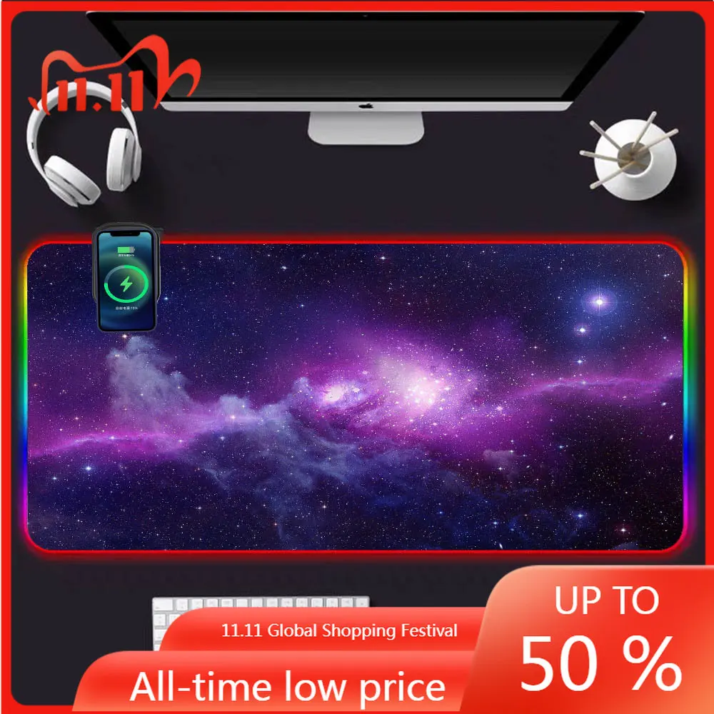 

Purple Star Wireless Charging RGB Large Mouse Pad Gamer Laptop Mouse Carpet Desktop Gaming Accessories Gaming Mouse Pad Desk Mat
