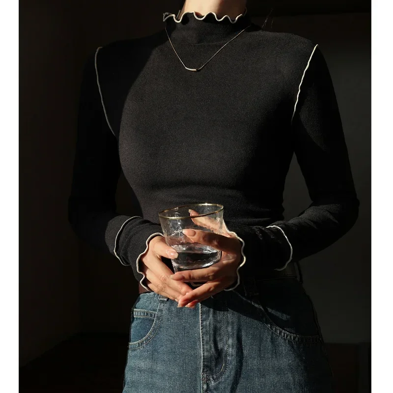 Оптовая продажа базовые приталенные флисовые топы с высоким воротником женские