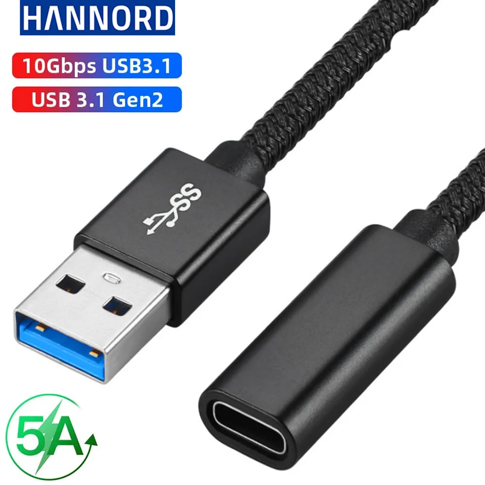 Hannord 10 Гбит/с 3A USB3.1 Gen2 кабель для передачи данных Type-c PD Быстрая зарядка для Мобильный телефон наушников USB кабель-удлинитель