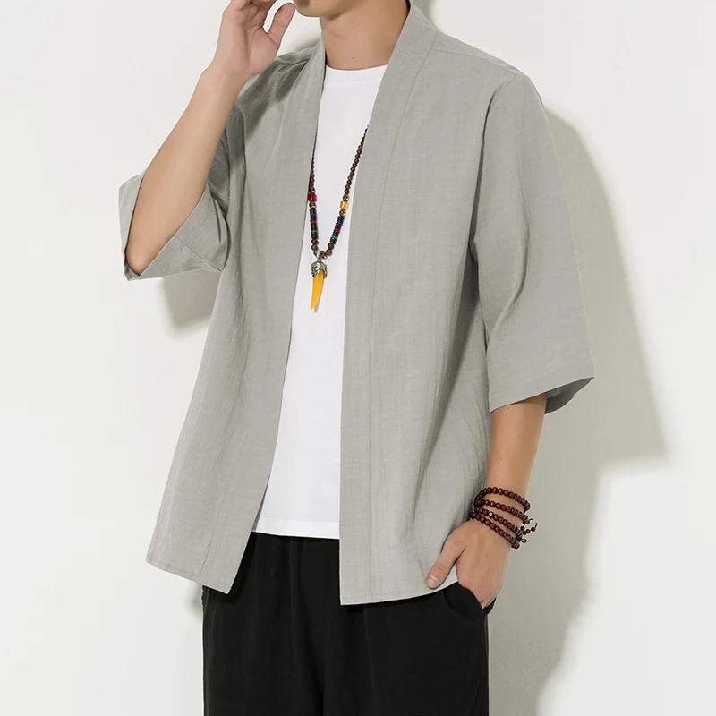 

Chinese Style Shirts for Men Solid Color 3/4 Sleeve Open Front Shirts Outwear Male Shirts chemise homme camisas para hombre