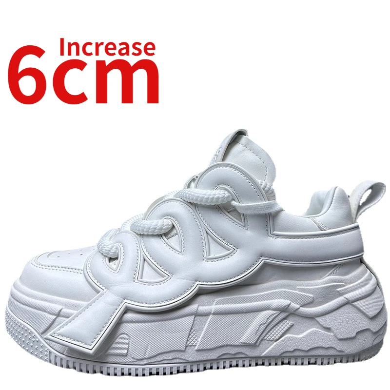 

Туфли мужские на платформе 6 см повседневные, натуральная кожа, пришитые вручную штаны, высокие, белые