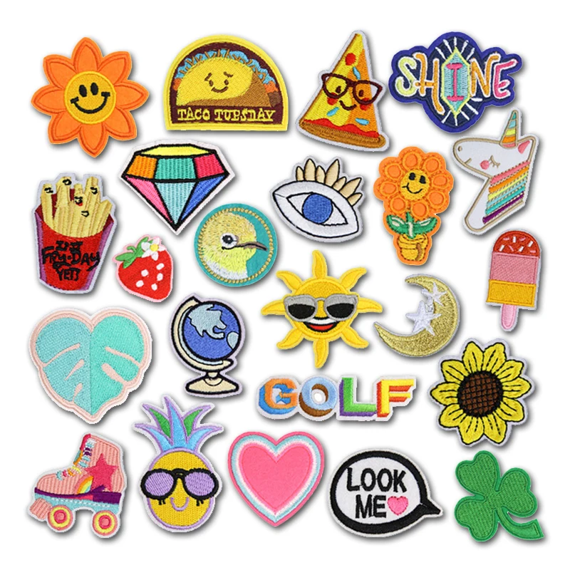 Мультяшная цветная детская вышивка в виде подсолнуха картошки фри аппликация