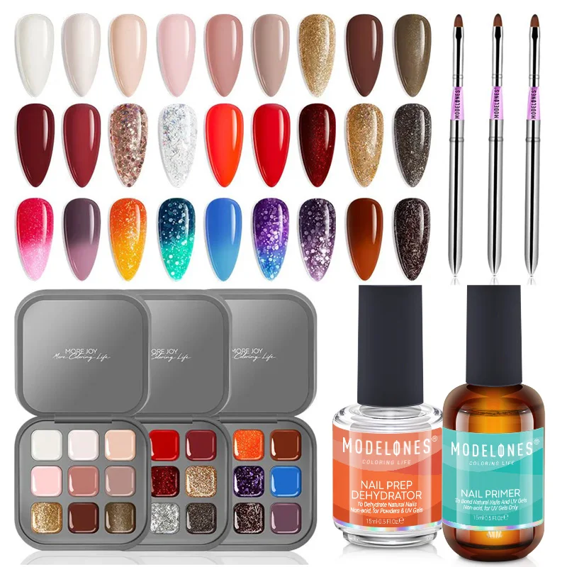 

Modelones 9Colors Solid Cream Gel Palette with Nail Primer and Nail Prep Dehydrator Set Polish Paint Gel Canned Soak Off Varnish