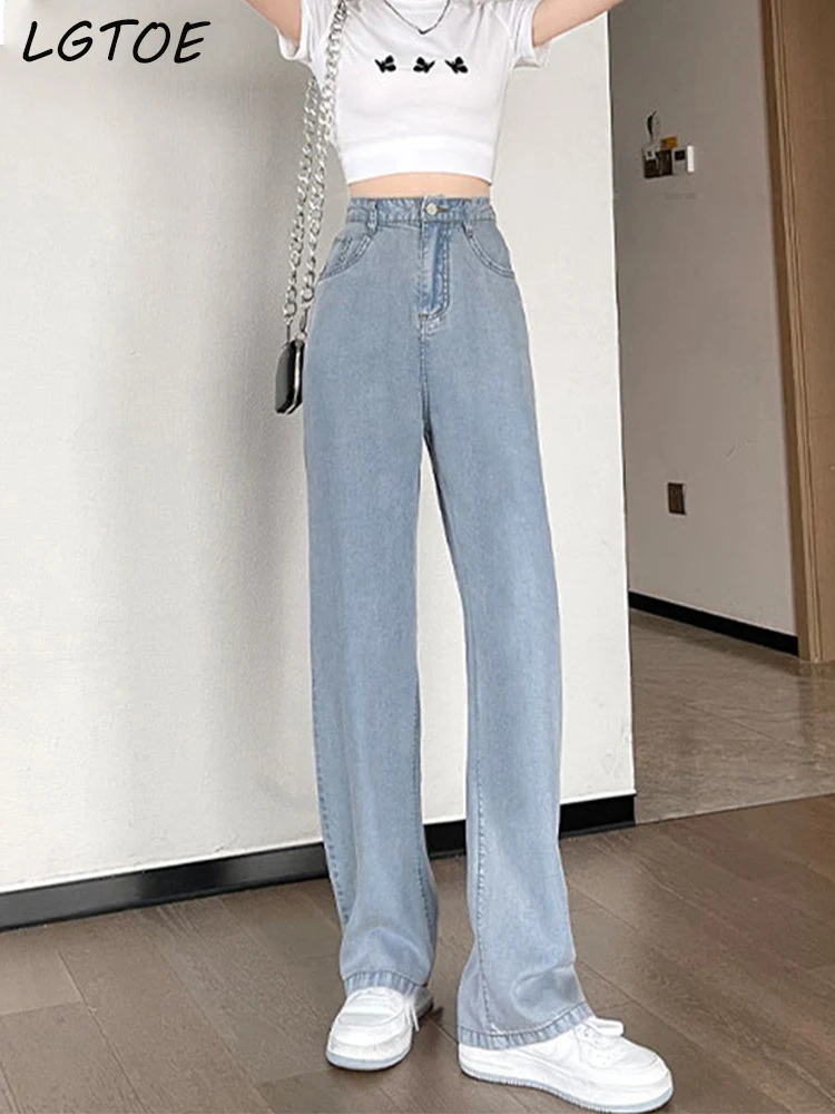 

Y2K Casual High Waist Baggy Jeans for Women Mom Summer Thin Floor-Length Oversized Vintage Denim Pants Korean Streetwear Trouser