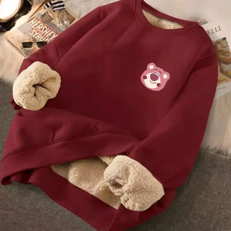 

Disney Casual Plus Fleece Thickened Hoodie Female Spring and Autumn Winter Lamb Fleece 2023 Top Student Crewneck Coat 12+y