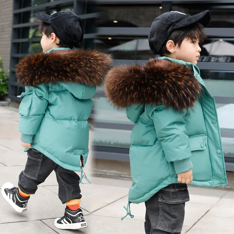 

Boys Winter Coat Children Down Jacket Big Fur Collar Hooded Snow Wear Girls Thicken Outerwear Kids 2-8years Clothes