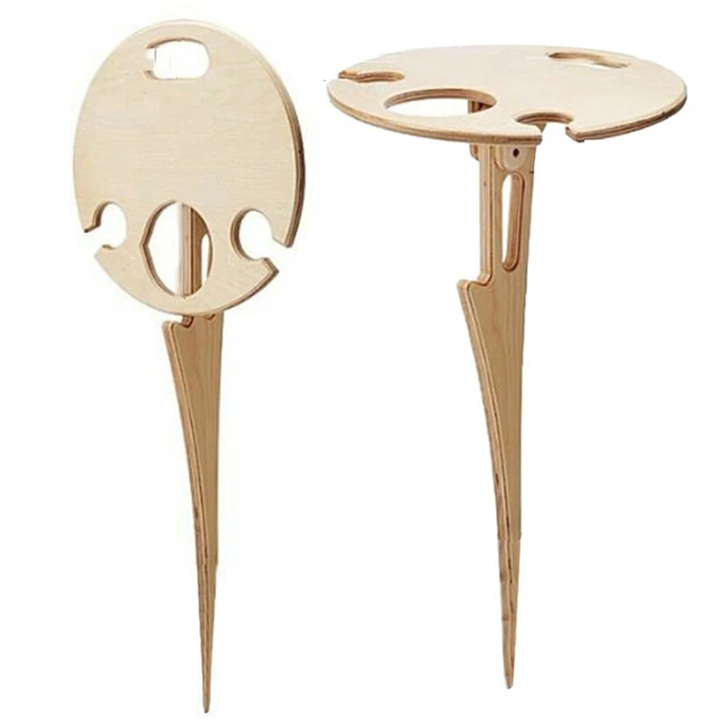 

Wine Table With Foldable Round Desktop Mini Wooden Picnic Table, Outdoor Picnic