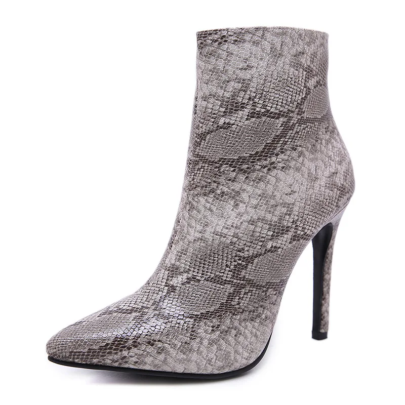 ZOOKERLIN 2022 Autumn Winter Women's Boots Snake Print Ankle Boots Low Cut Pointed Toe Stiletto Fashion Sexy Martin Boots Shoes