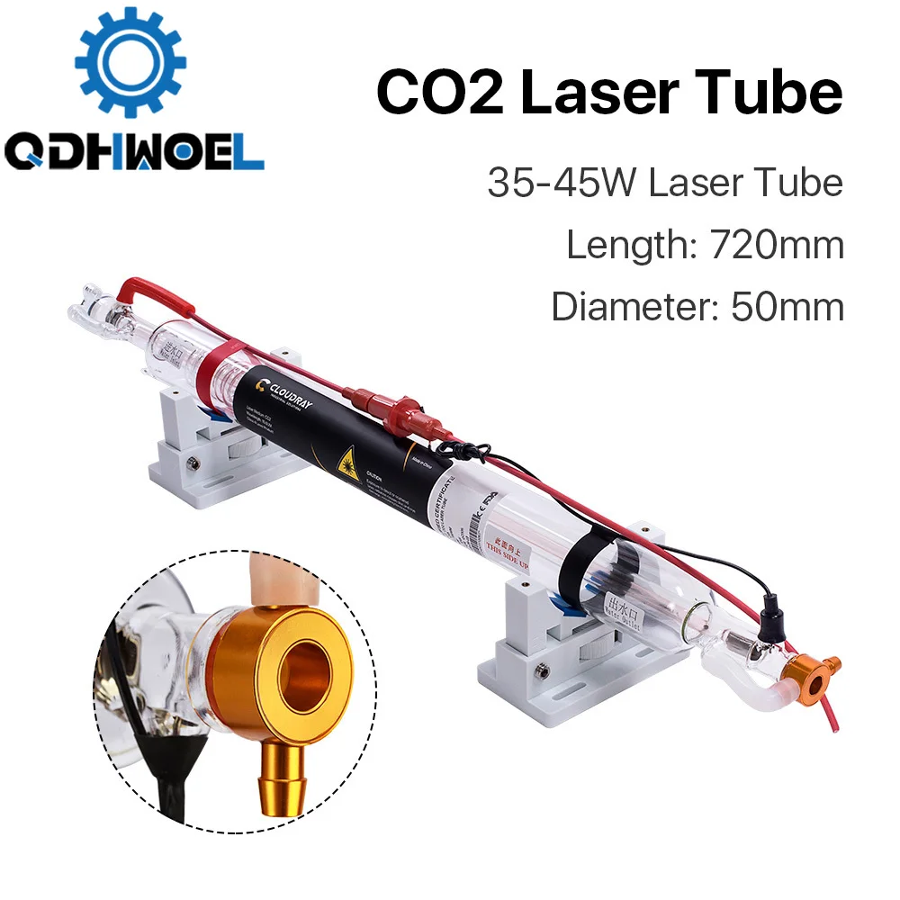 

QDHWOEL 35-45W Co2 Laser Upgraded Metal Head Tube 700MM Glass Pipe Lamp for CO2 Laser Engraving Cutting Machine
