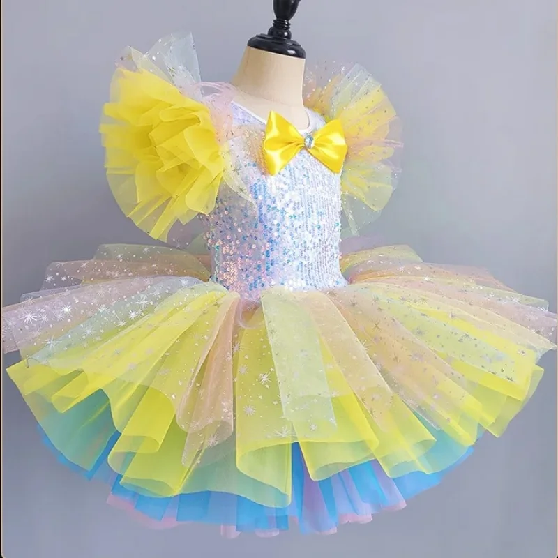 Детское балетное платье семь цветов детское принцессы с блестками для девочек
