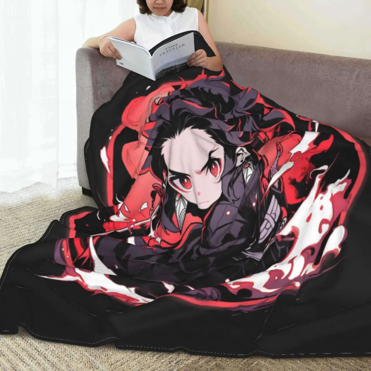 

D-Demon Anime Flannel Blanket Slayer Tanjiro Soft Warm Throw Blanket for Couch Chair Picnic Novelty Bedspread Sofa Bed Cover