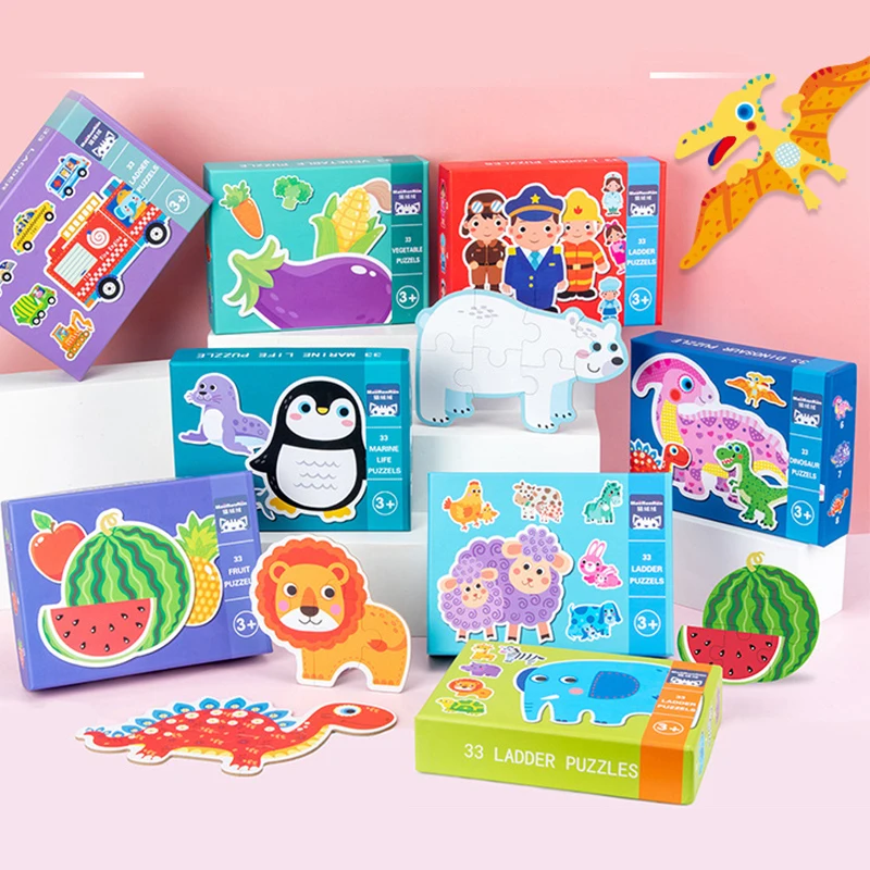 33 шт., большой размер, 3D пазл, деревянная одинаковая игра, игрушка, животные, динозавр, фрукты, пазлы, познавательные, Ранние развивающие игрушки для детей