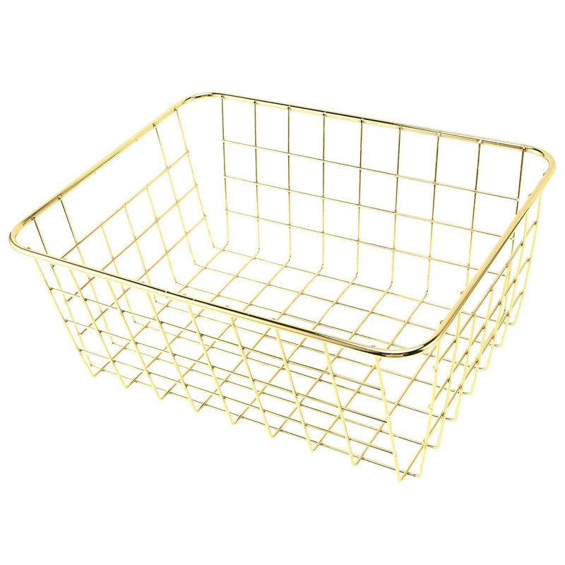 

4X Nordic Style Metal Wire Storage Basket Cosmetic Organizer Holder Office Desk Toiletry Collection Bathroom Shelf-Gold