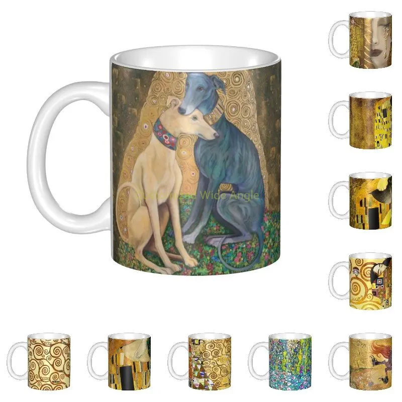

DIY Gustav Klimt Greyhound Dog Art Ceramic Mugs Personalized Whippet Sihthound Dog Coffee Cups Creative Gift