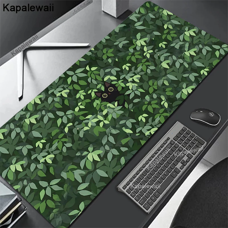 Коврик для мыши Kawaii Cat, игровой коврик для мыши с зелеными растениями 900x400, компьютерная клавиатура, Настольный коврик XXL, большой коврик для мыши 1000x50 0, игровой Настольный коврик