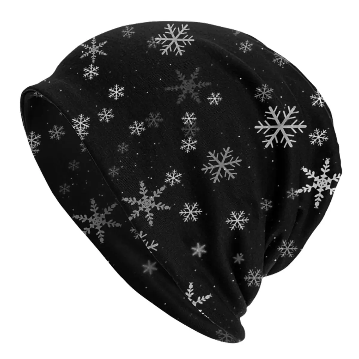 

Happy Merry Christmas Skullies Beanies Caps Black And White Snowflakes Winter Pattern Thin Hat Autumn Spring Bonnet Hats