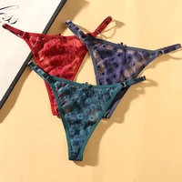 sexy mesh briefs breathable low waist adjustable transparent thongs embroidered flowers panties girls female underpants lingerie