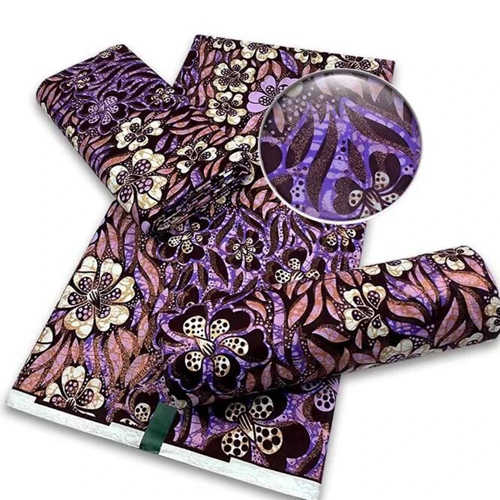 Продажа Новый Африканский большой воск ткань Анкара блеск Лучший золотой батик персиковая ткань голубой хлопок для шитья свадебное вечернее плать...