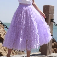 tiyihailey free shipping 2022 new mesh women skirt summer spring long mid calf high quality ball gown skirts big hem layers