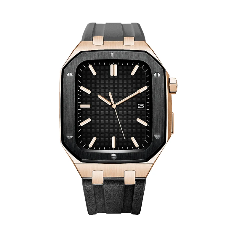 Carbon Fiber Luxury Case for Apple Watch Band 45mm Series 8 7 Stainless Steel for Iwatch Series 6 5 4 SE 44MM Modification Kit