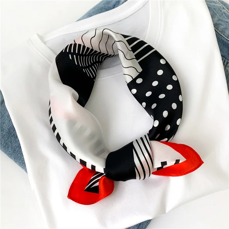 

Neck Hair Scarves 100% Pure Silk Scarf Lady Design Print Bandana Women Foulard Summer Small Neckerchief Female Tie