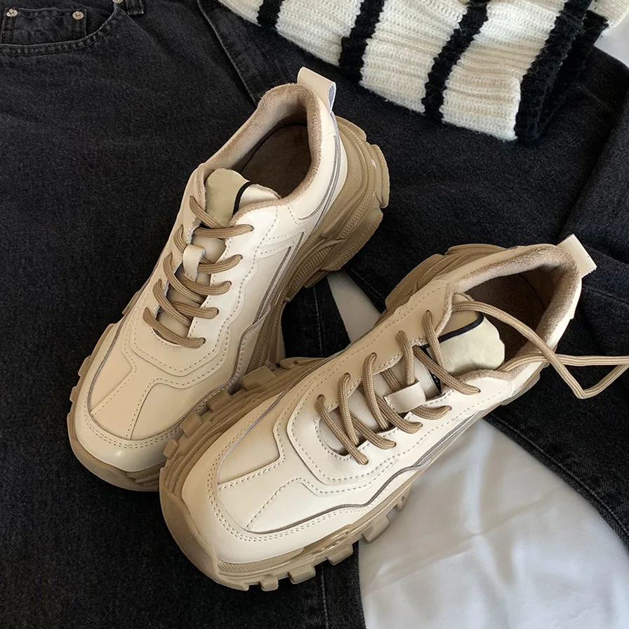 Sneakers Fashion Women Shoes Leather Casual Shoes Woman Trainers Lace-Up Platform Sneakers Women Vulcanize Shoes